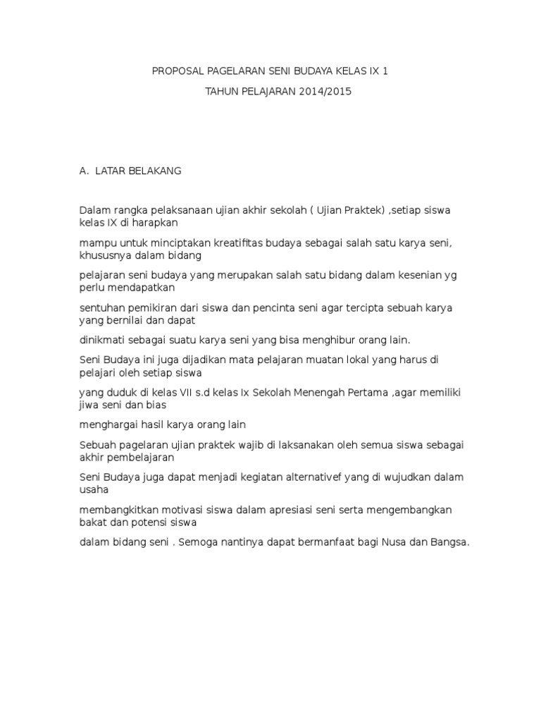 Proposal Pagelaran Seni Budaya Kelas Ix 1