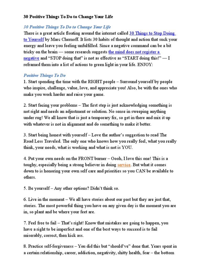 30 Positive Things To Do To Change Your Life | PDF | Forgiveness