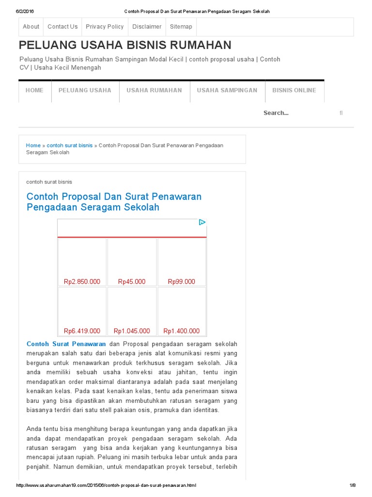 Contoh Proposal Dan Surat Penawaran Pengadaan Seragam Sekolah Pdf