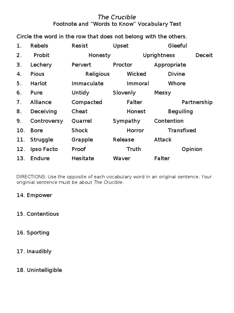 The Crucible Vocabulary Study Guide