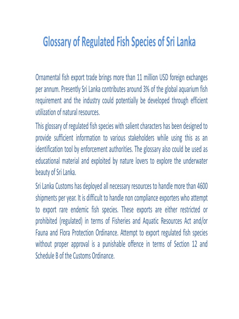 Glossary of Regulated Fish Species of Sri Lanka | PDF | Aquatic ...