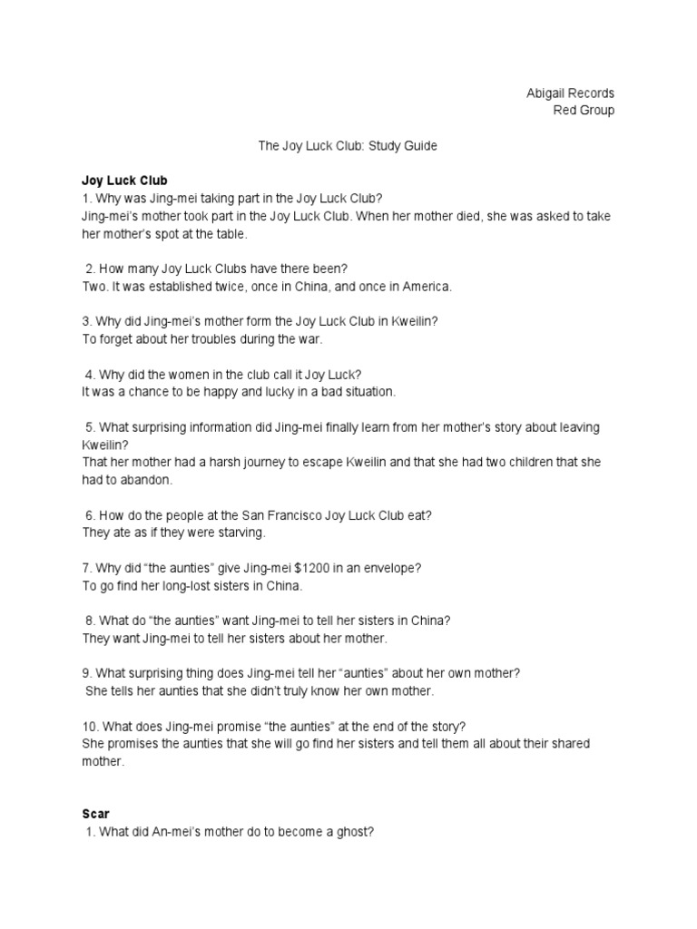 The Luck Joy Club Study Guide  PDF  Luck