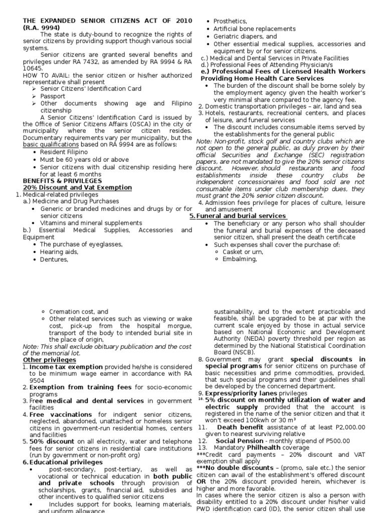 Senior Citizen Act Handout | PDF | Value Added Tax | Tax Deduction