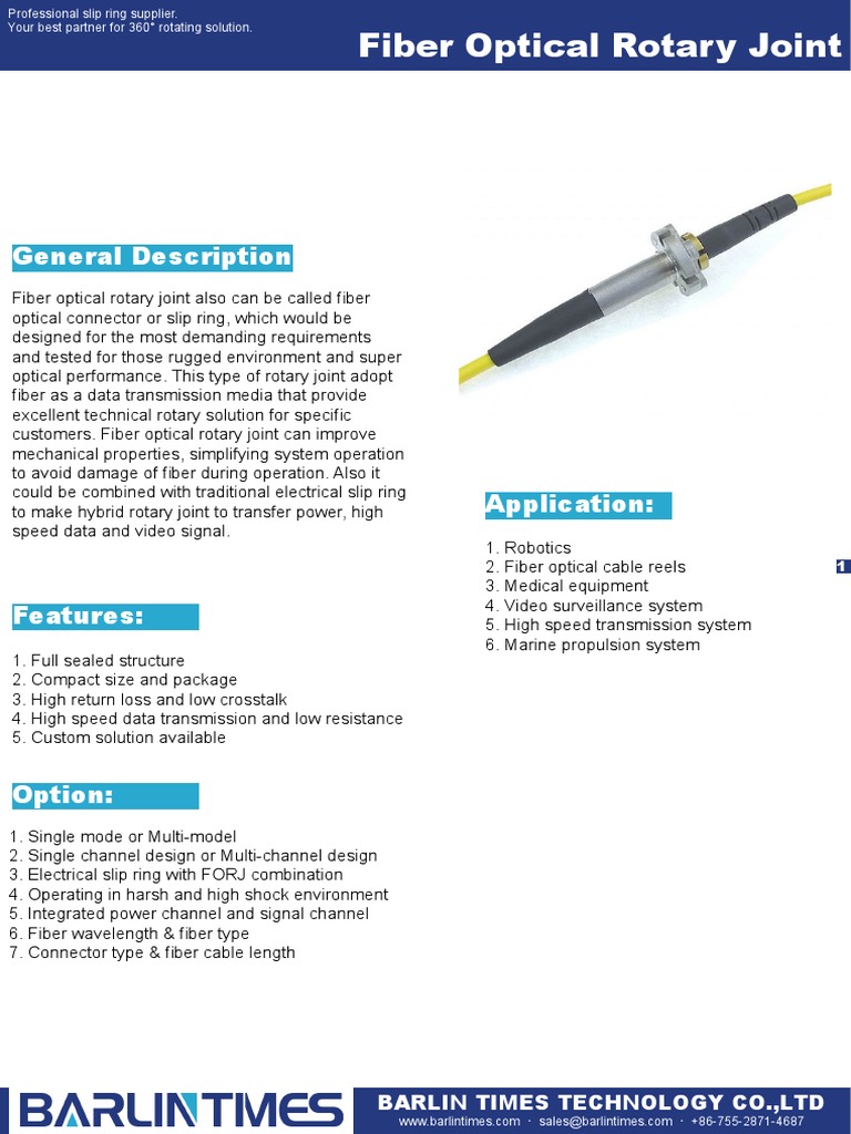 Fiber Optic Rotary Joint Overview | PDF | Optical Fiber | Electrical ...