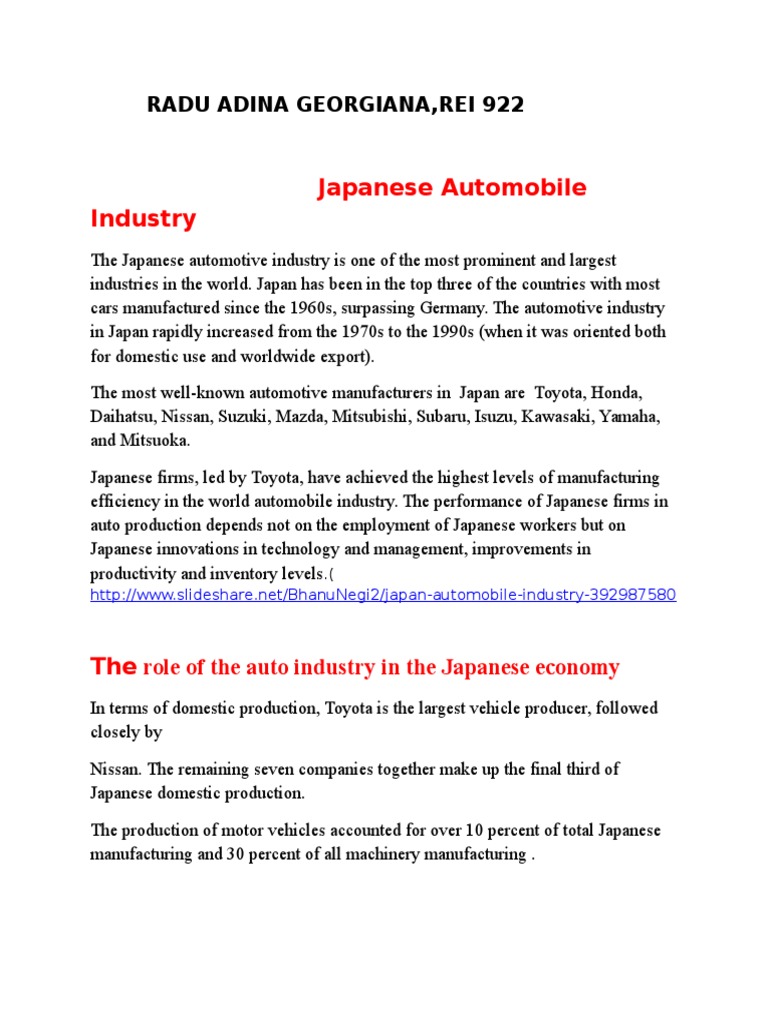 Japanese Automobile Industry Radu Adina Rei 922 PDF