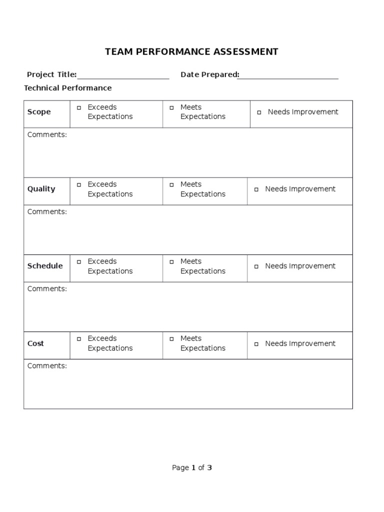 Team Performance Assessment: Project Title: Date Prepared: Technical ...