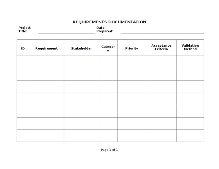 Requirements Documentation: Project Title: Date Prepared | PDF