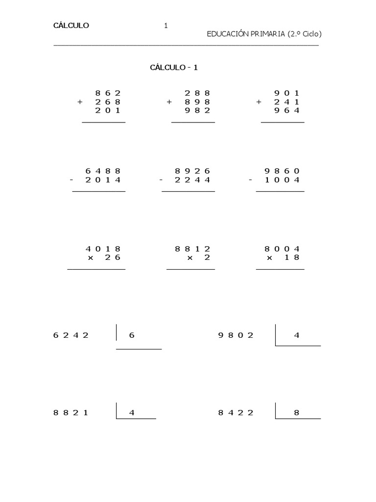 Calculo 4º y 5º Primaria PDF Euro café