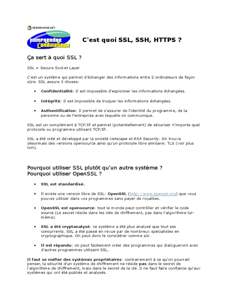 Comprendre SSL, SSH et HTTPS | PDF | Sécurité de la couche de transport ...