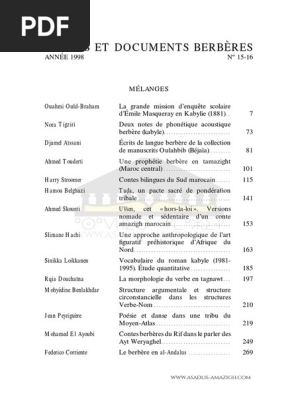 Etudes Et Documents Berberes Pdf Alger