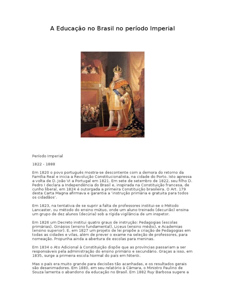 Educação no Brasil Imperial (1822-1889) | PDF | Ensino médio | Escolas