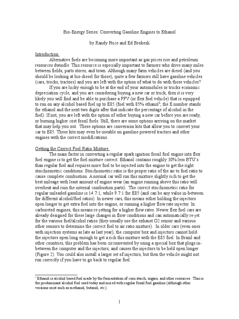 Converting Gasoline Engines to Ethanol | Internal Combustion Engine