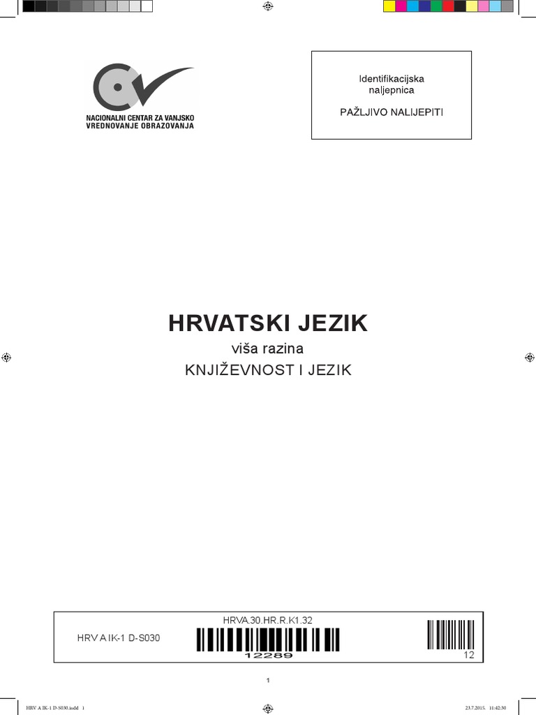 Hrvatski Jezik: Viša Razina Književnost I Jezik | PDF
