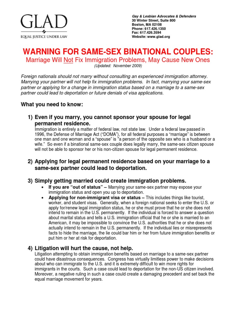 Binational Couples Immigration Warning | PDF | Defense Of Marriage Act ...