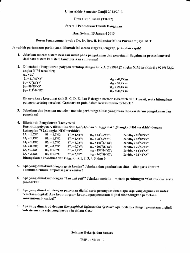 Soal Uas Ilmu Ukur Tanah