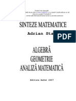 Sinteze Matematice - Algebra, Geometrie, Analiza Matematica (Adrian Stan)