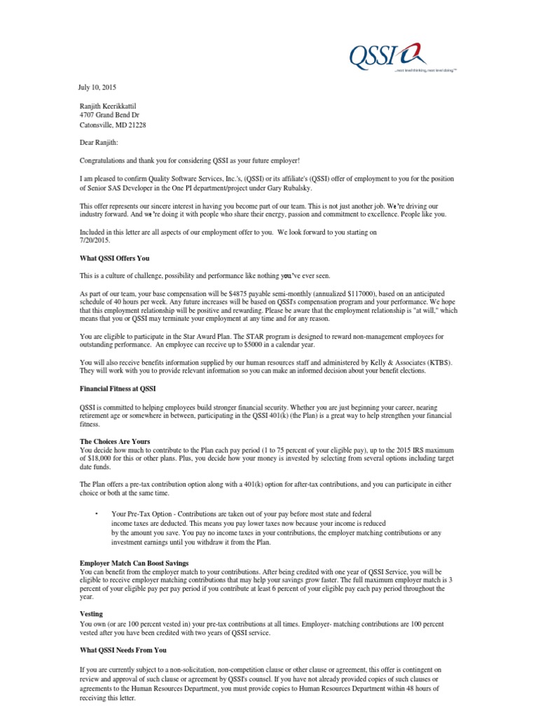 Ranjith Keerikkattil Unitedhealthcare Offer Letter 401 K Government