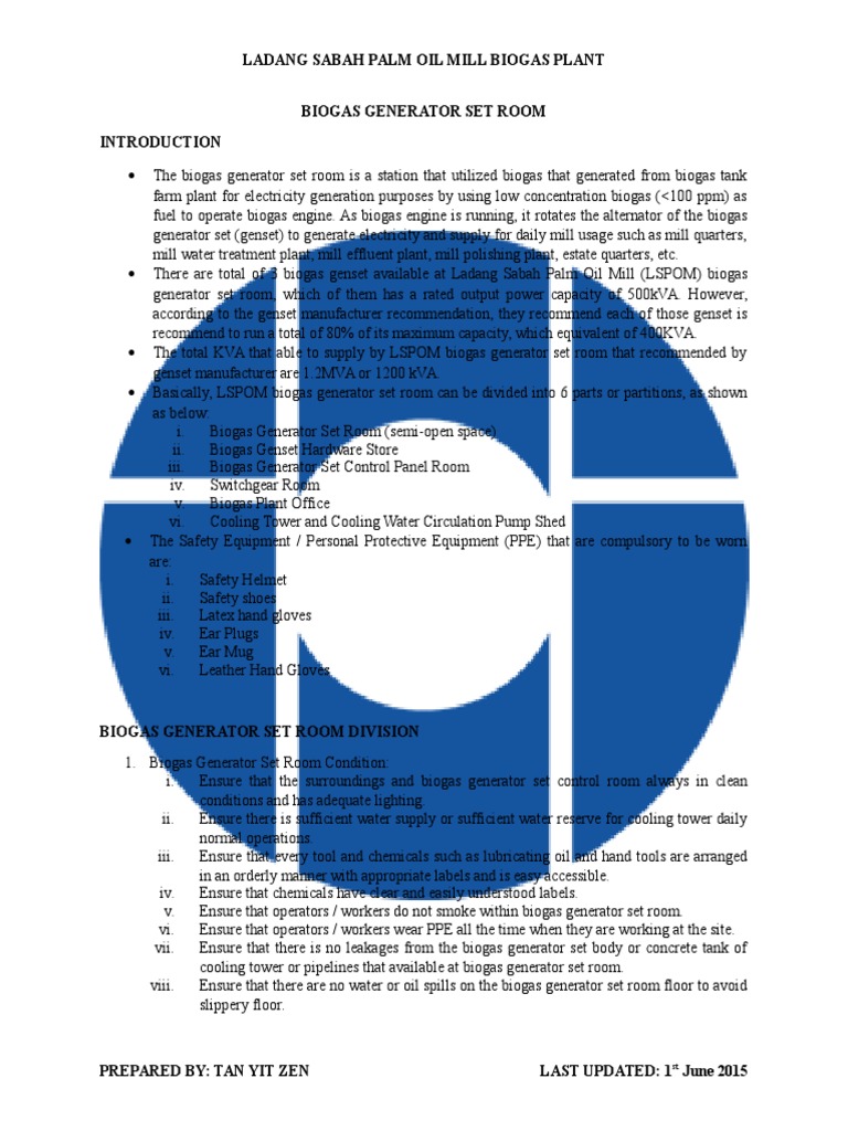 STOP of Biogas Generator Set Room | Biogas | Electric Power