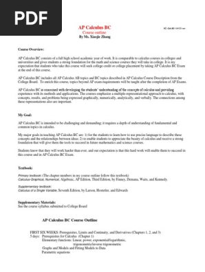 Ap Calculus Bc Courseoutline To Students Ms Zhang Integral Differential Calculus