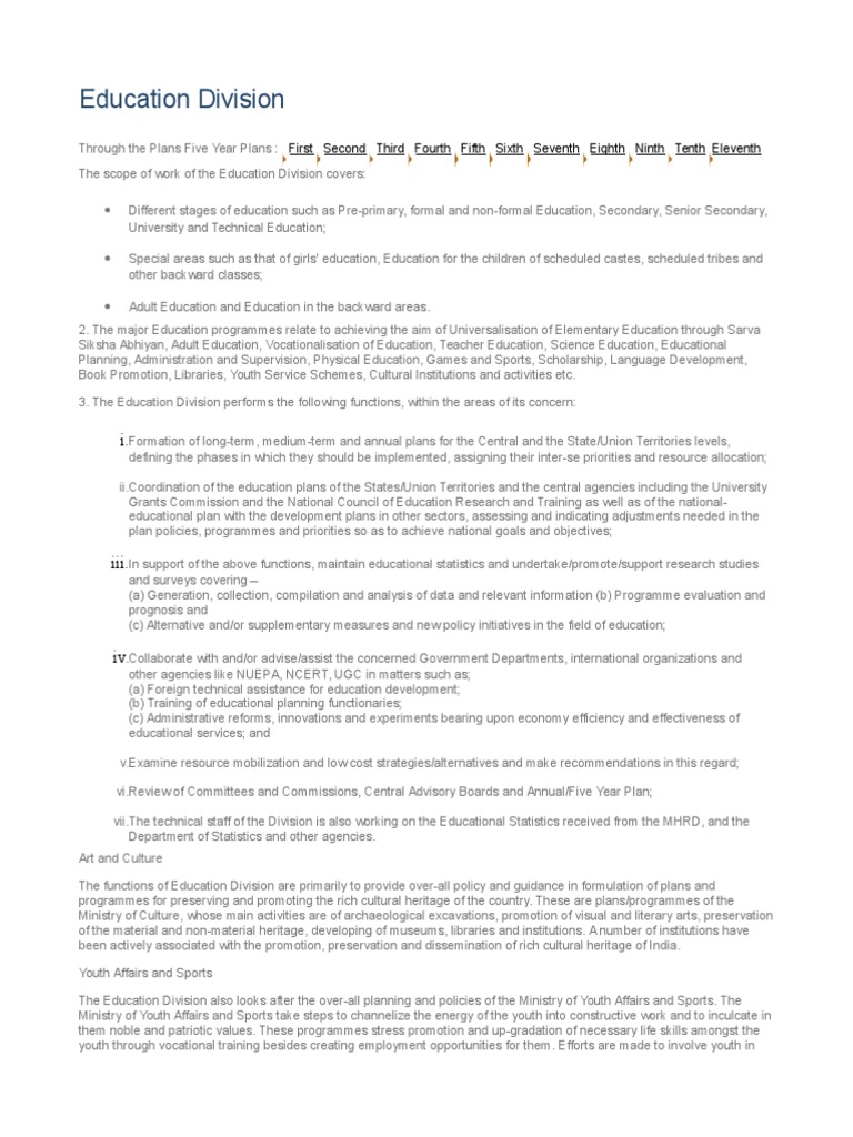 Education Division: First Second Third Fourth Fifth Sixth Seventh ...