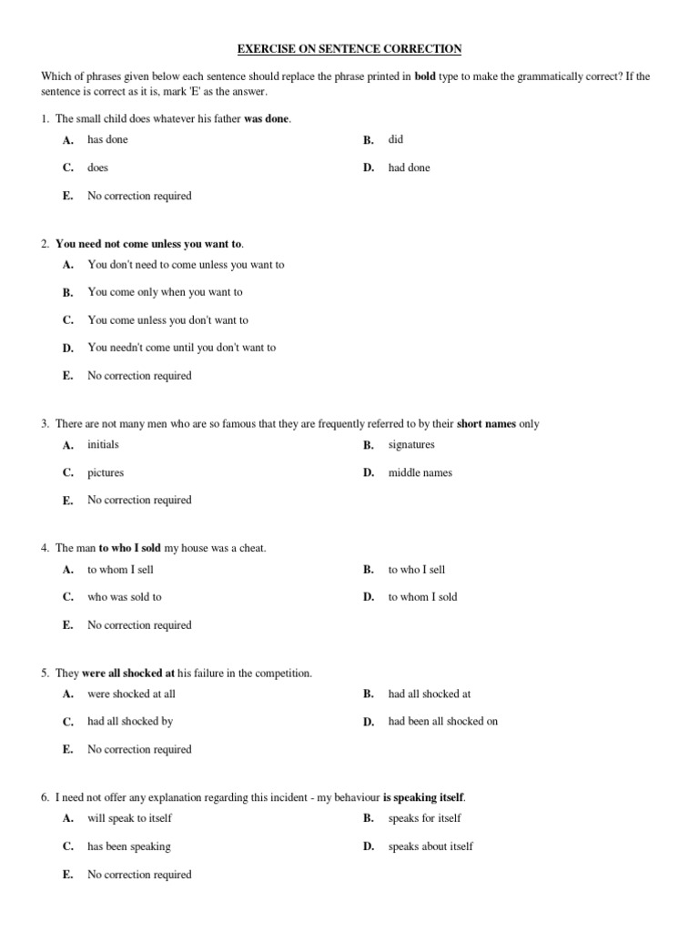 Sentence Correction | PDF | Phrase