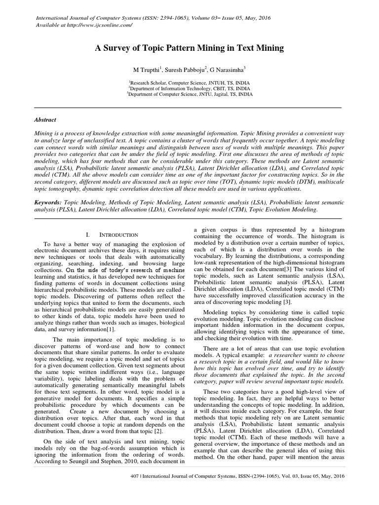 Topic Pattern Mining Survey | PDF | Conceptual Model | Artificial ...