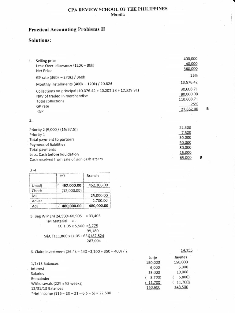 Practical Accounting Problems Solutions | PDF
