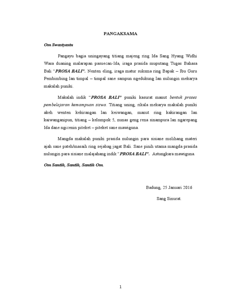 Tugas Bahasa Bali Prosa Bali