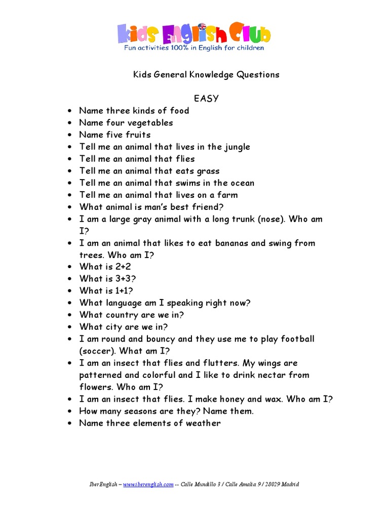 Fun General Knowledge Questions For Kids - knowledge