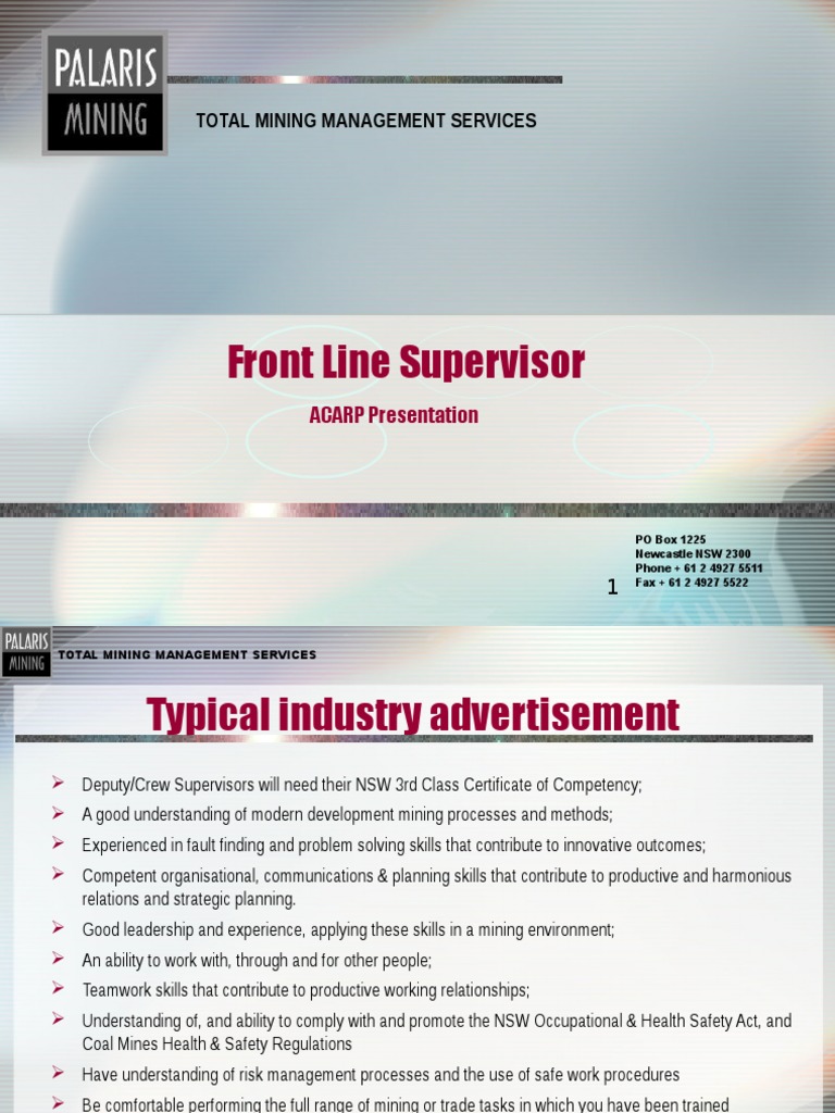Front Line Supervisor Role in Mining | PDF | Competence (Human ...