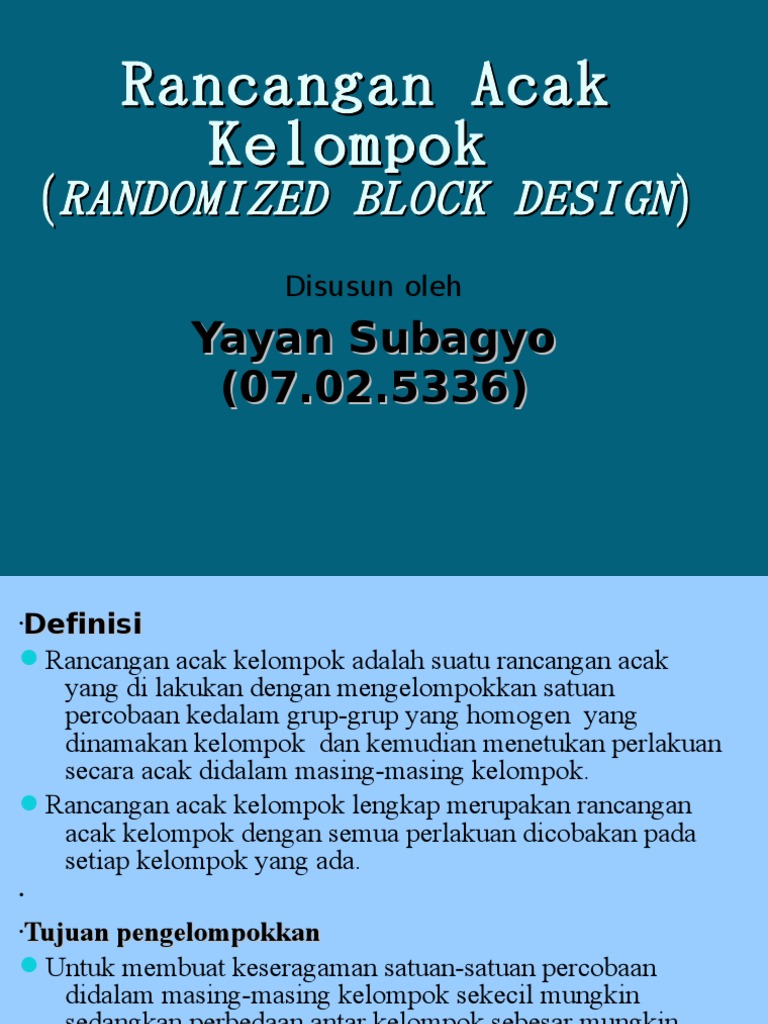 Rancangan Acak Kelompok: Definisi dan Contoh | PDF