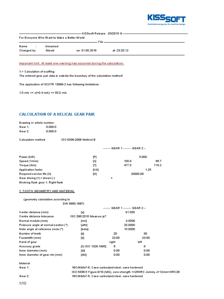 Helical gear calculation using software Gear Mechanical Engineering