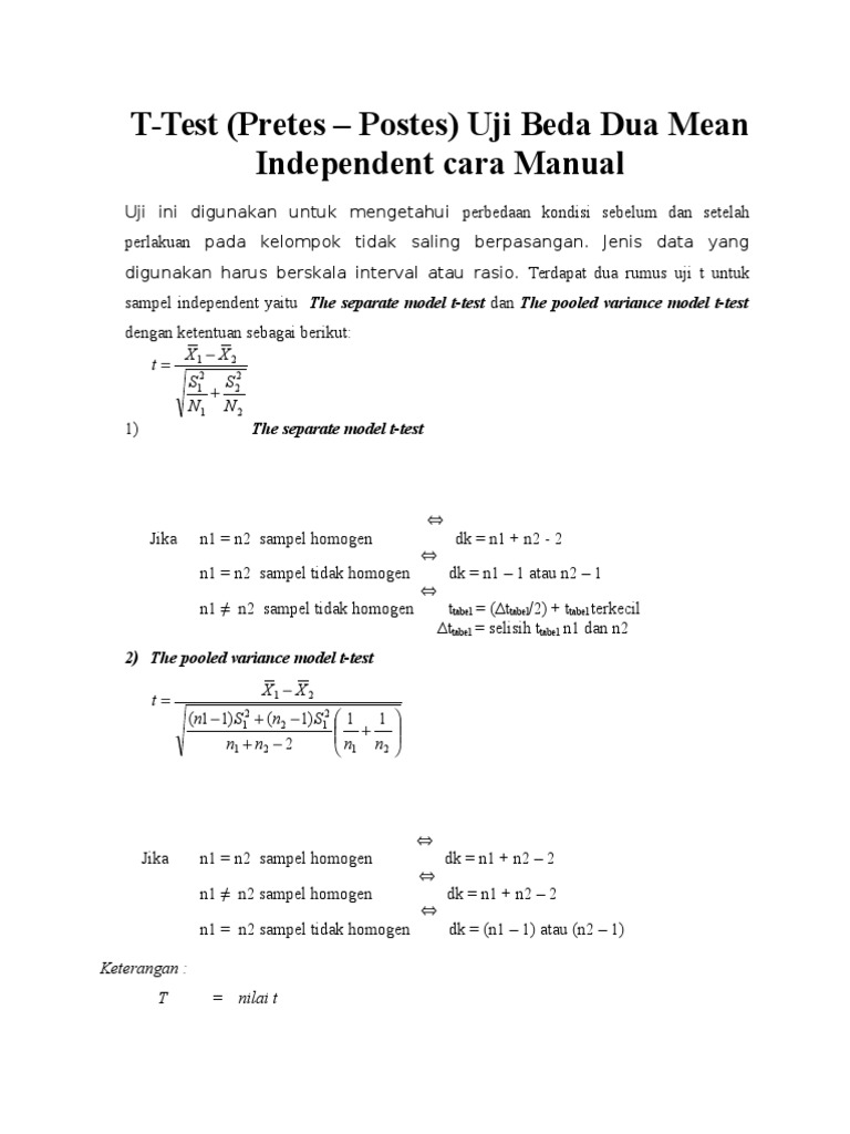 Uji Beda Komparasi T Test Pretest Postest Manual Spss