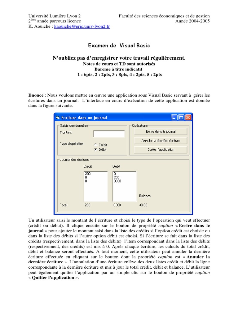 Examen Visual Basic 2ème année | PDF | Informatique | Logiciel