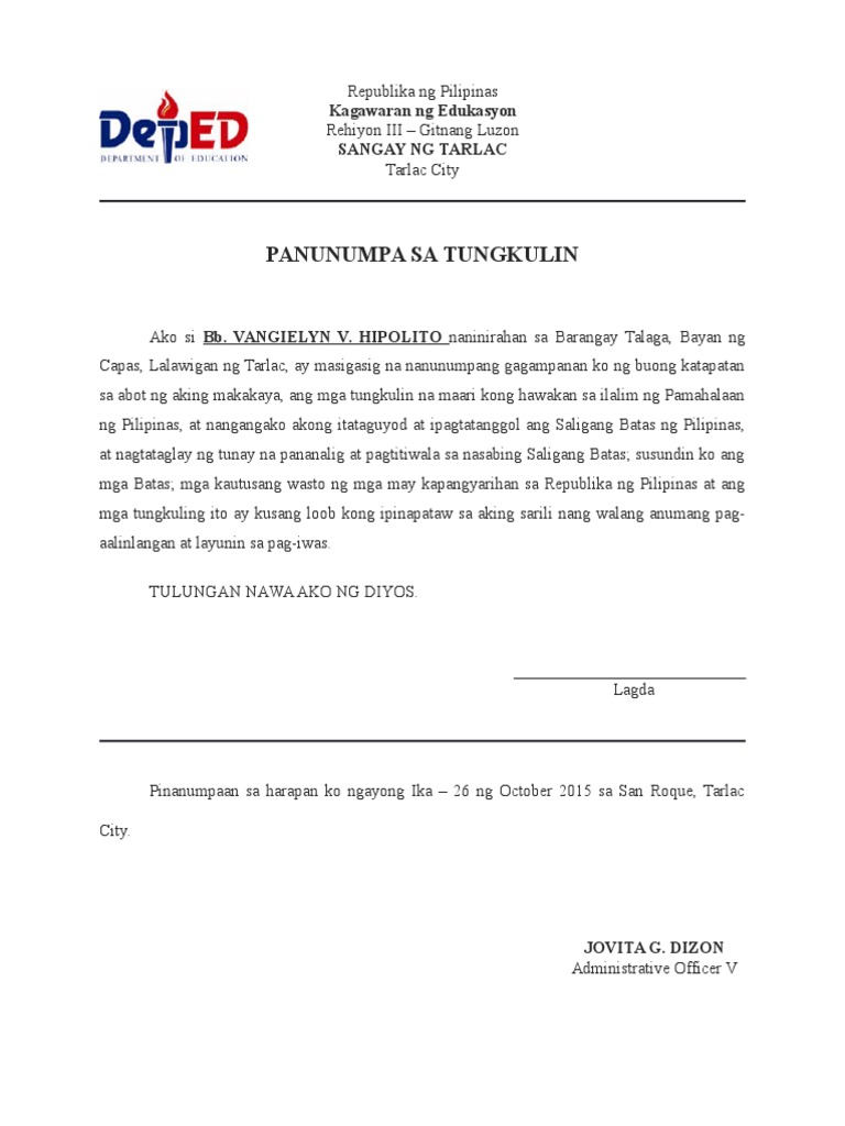 Oath of office deped