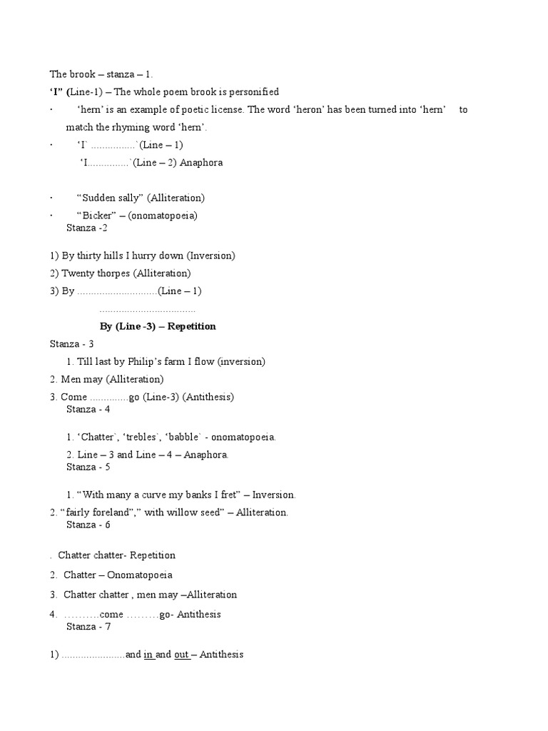 The Brook Poetic Devices Pdf Poetry Word