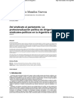 Del Sindicato Al Parlamento. La Profesionalización Política de Dirigentes Sindicales-políticos en La Argentina Del Siglo XX