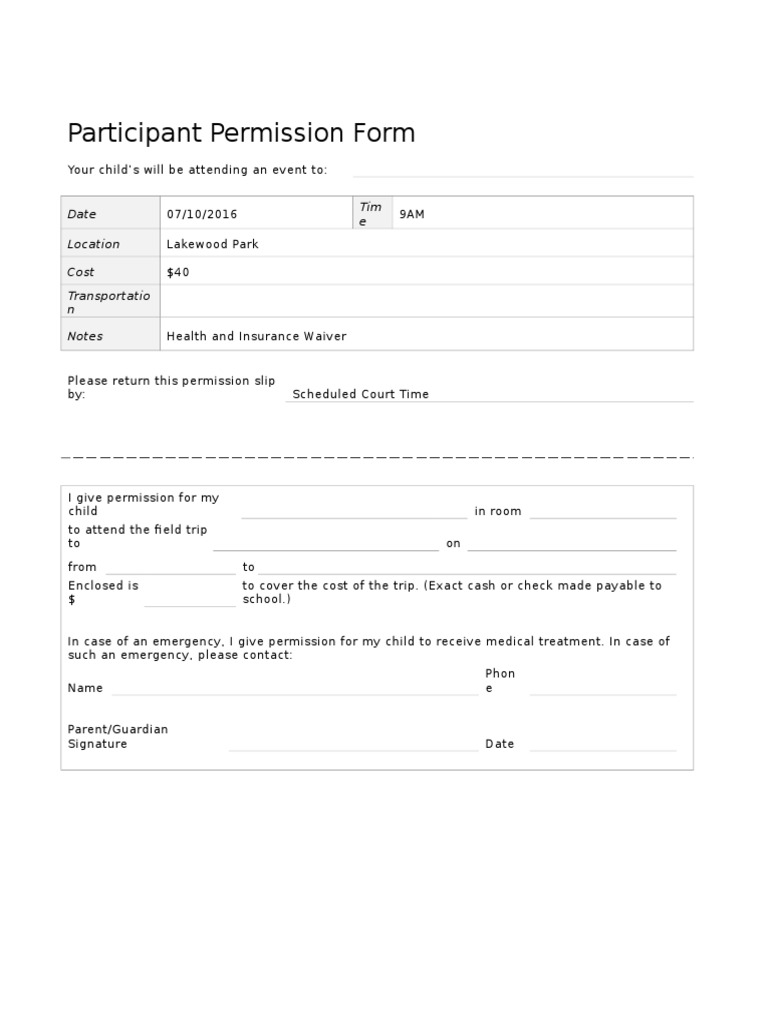Participant Permission Form | PDF | Law | Wellness