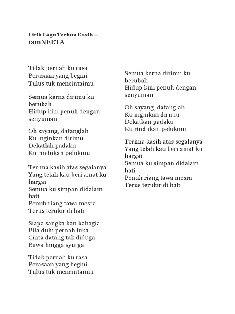 Lagu Terima Kasih Atas Segalanya Lirik Aoc