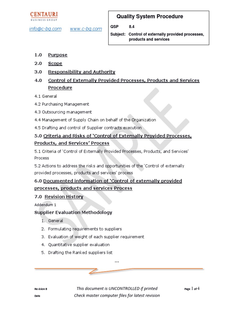 QSP 8.4 Control of Externally Provided Processes (Preview) Supply