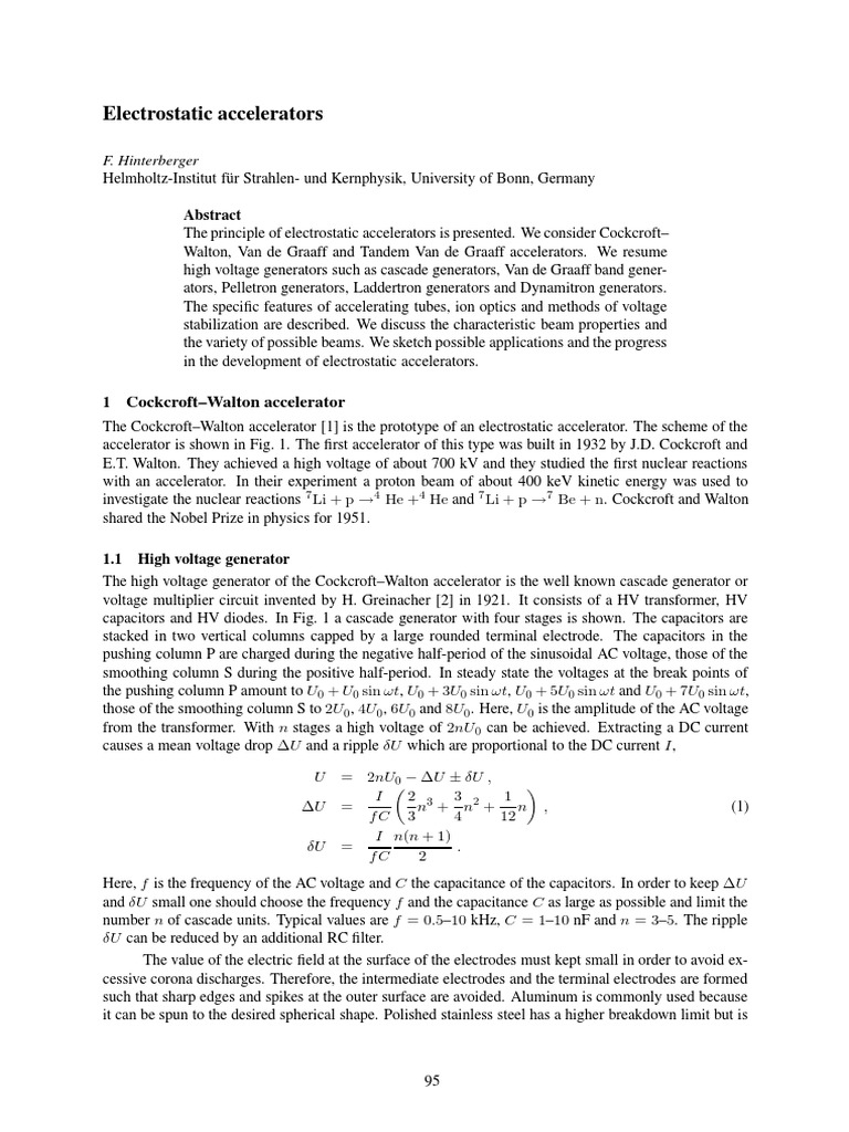 Electrostatic Accelarator | PDF | Particle Accelerator | Vacuum Tube