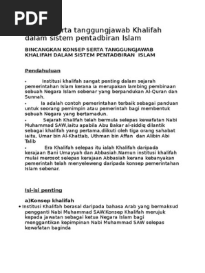 Konsep Serta Tanggungjawab Khalifah Dalam Sistem Pentadbiran Islam Pdf