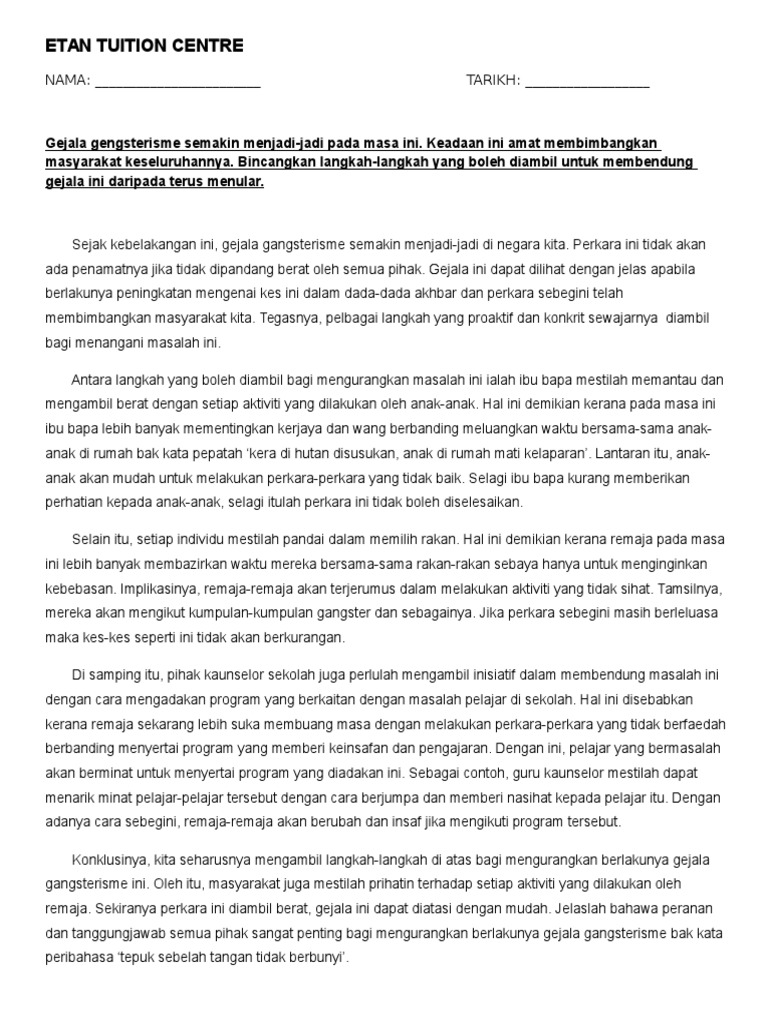 Karangan Fakta - Karangan Gejala Sosial PT3 April