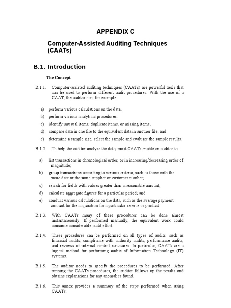 Fam Appendix C CAATs 26092005 | PDF | Internal Control | Audit