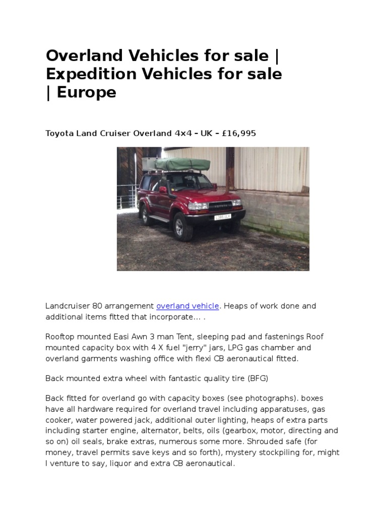 Overland Vehicles For Sale Expedition Vehicles For Sale Europe