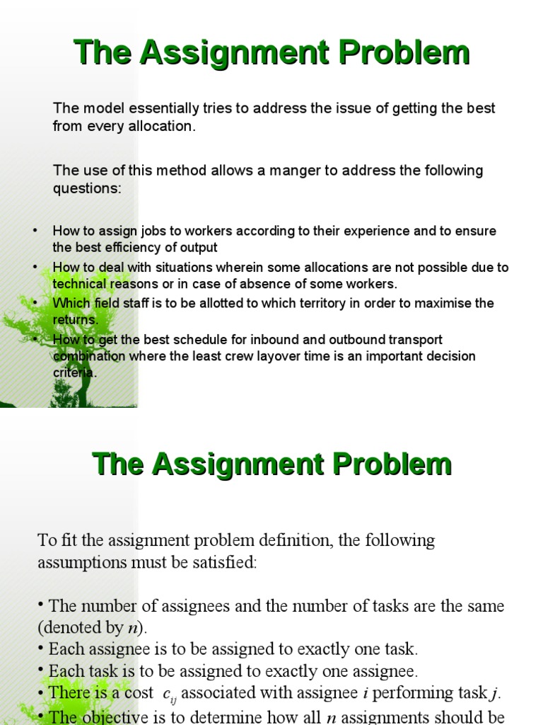 definition of assignment problem in mathematics