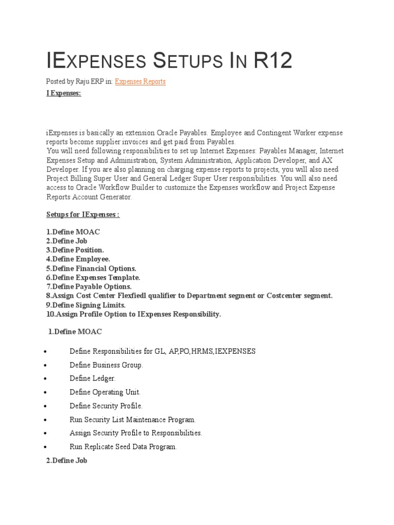 iExpenses Setup Guide for Oracle R12 | PDF | Invoice | Expense