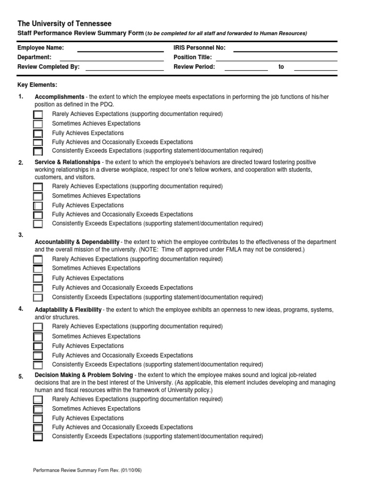 Performance Review Summary Form | PDF | Employment | Applied Psychology