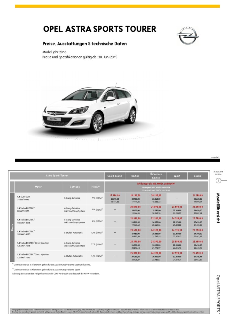 2019 Opel Astra K Sports Tourer 1.4 Turbo 120 Years Edition Technische  Daten, Verbrauch, CO2 Emissionen
