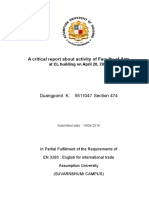 A Critical Report About Activity of Faculty of Arts: Duangpond K. 5511047 Section 474